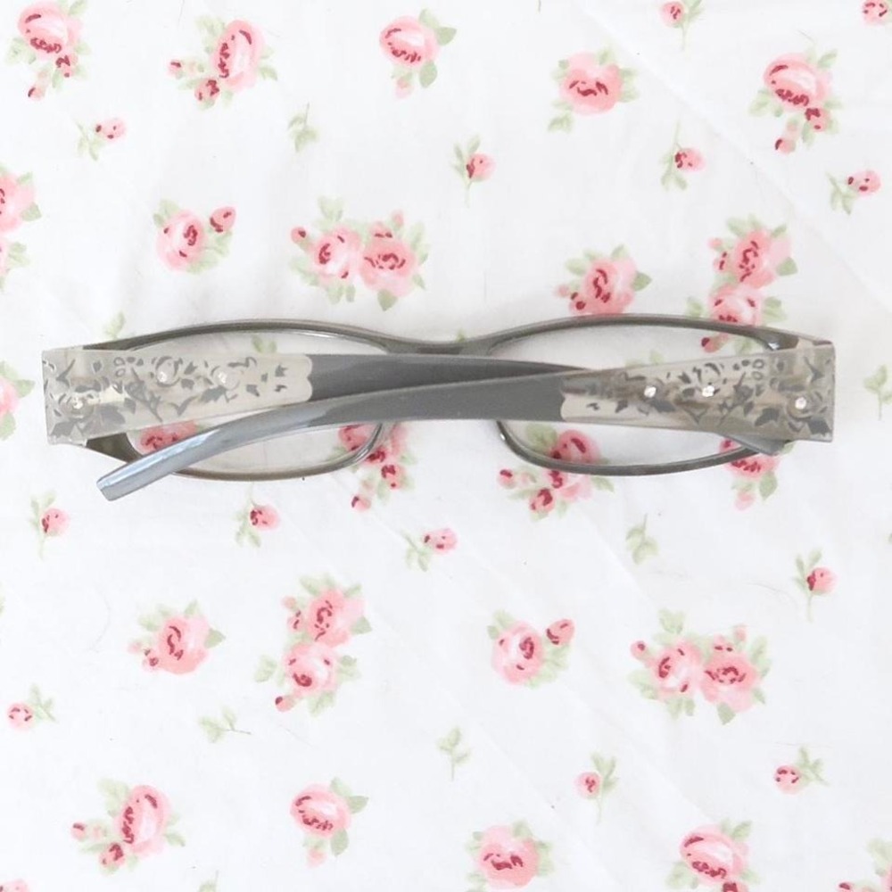 Y2K style Grey Rhinestone Frame Glasses Clear Lenses — Scene / Indie Sleaze